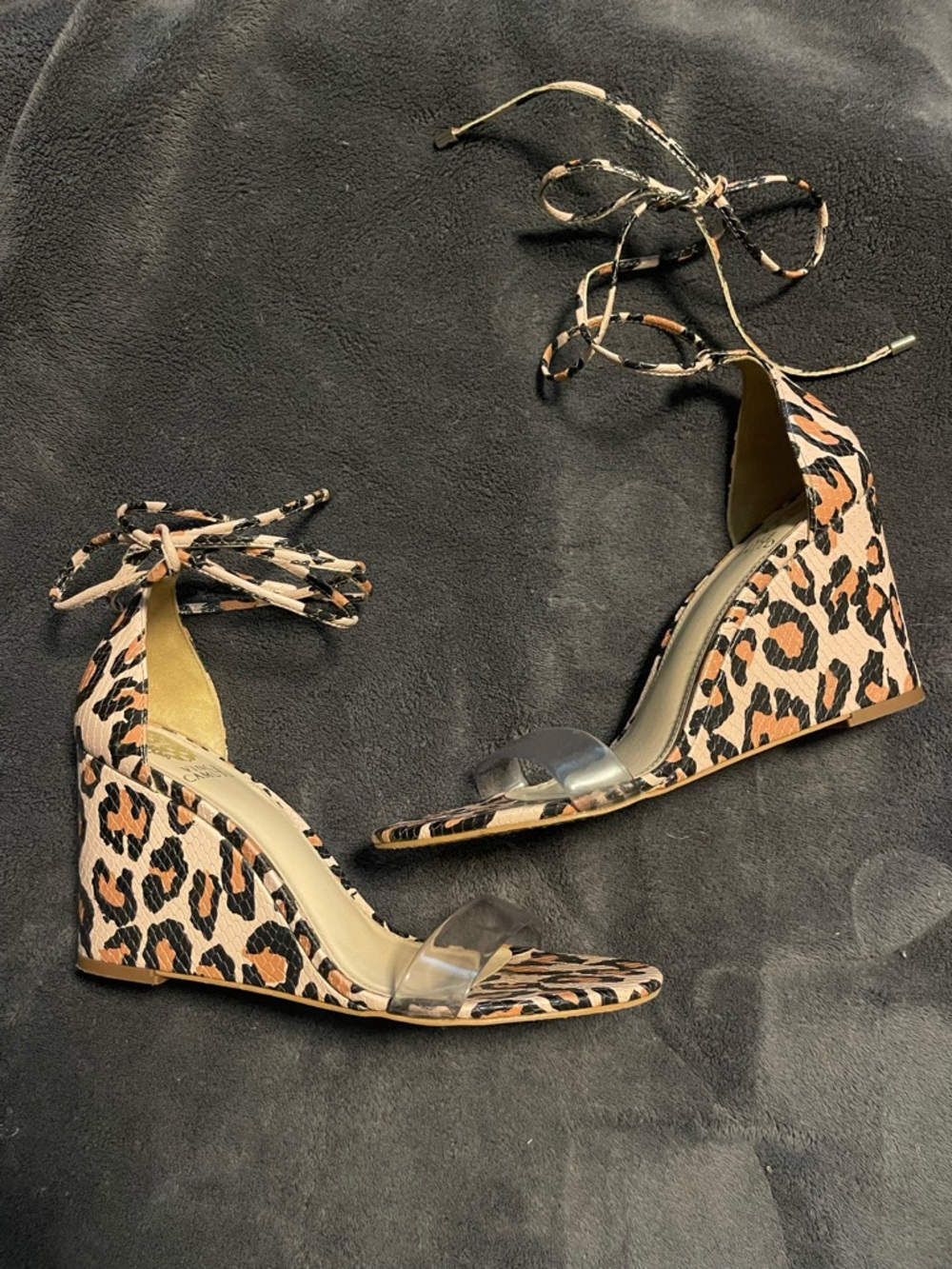 Vince Camuto Leopard Print Ankle-Tie Wedge Sandals